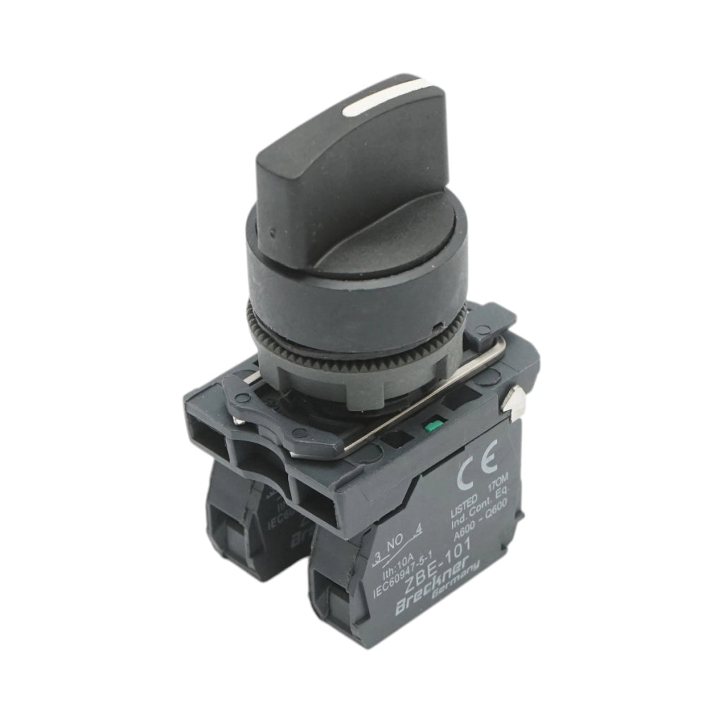 Selettore a 3 posizioni con ritorno, nero, 1NO+1NC, 24V/10A, TB5 Breckner Germany