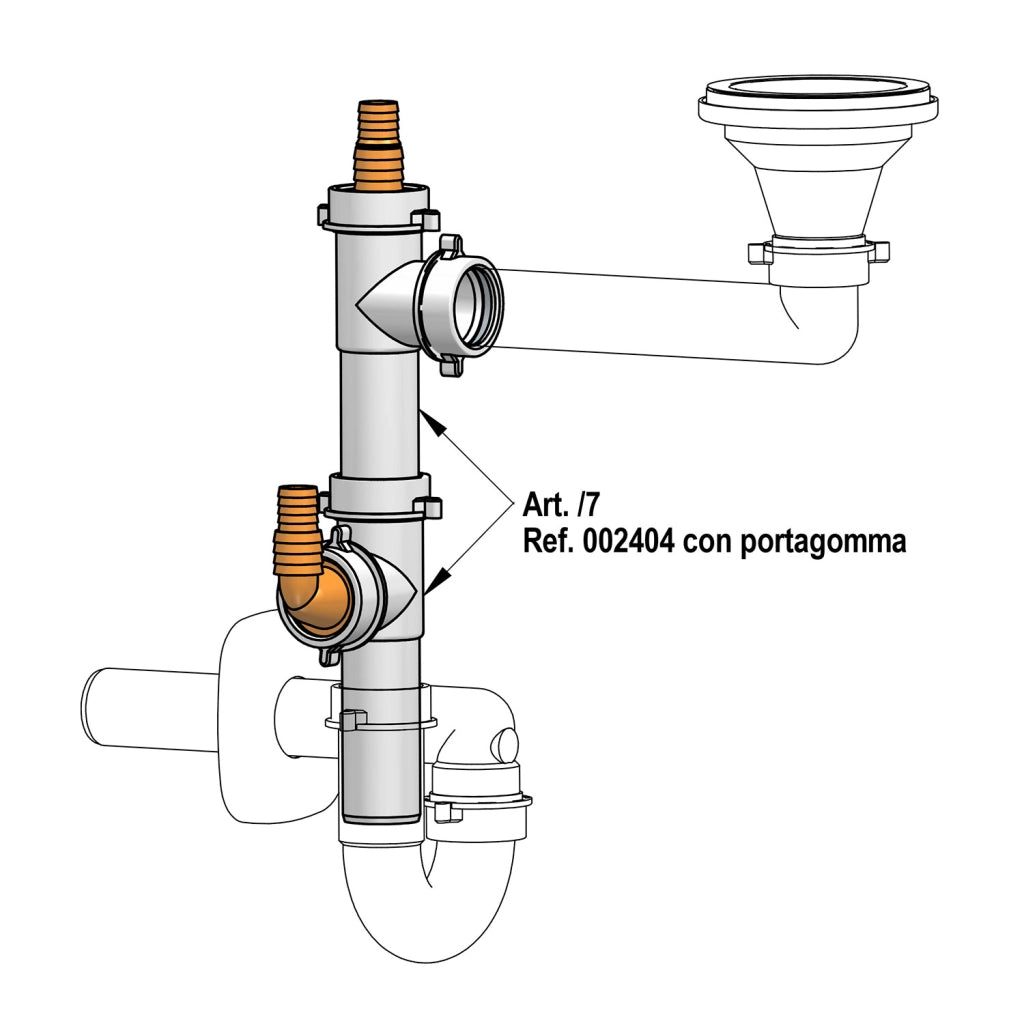 RACCORDO 2 VIE DIAM. 40 CON ATTACCO LAVATRICI E LAVASTOVIGLIE 120MM- Diam. 40 x 120mm- LIRA