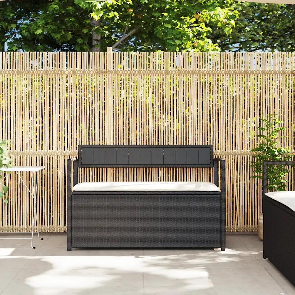 Panca Portaoggetti da Giardino con Cuscino in Polyrattan Nero 4103836