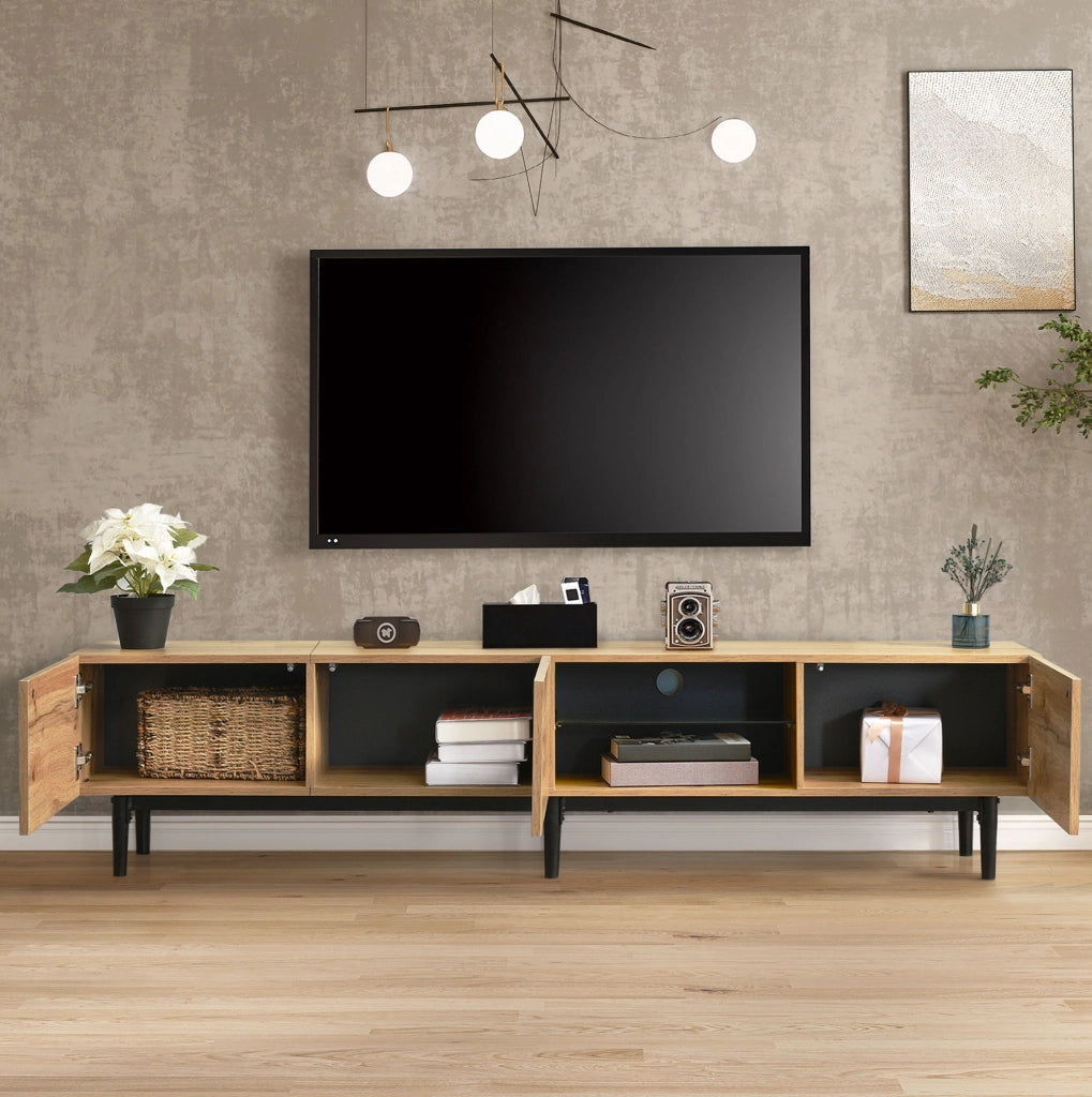 Mobile TV con pannelli MDF e luci LED regolabili, 175x31x41 cm, design moderno in legno e nero
