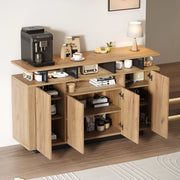 Sideboard Natural con 4 ante e 3 vani a giorno, 140x40x85 cm