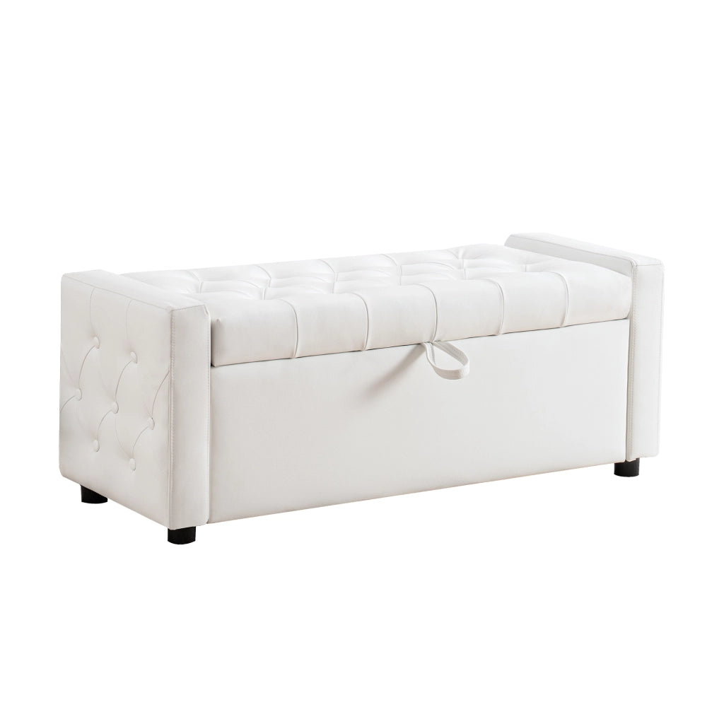 PANCA Contenitore Imbottita 100,5x46x29 cm Bianco Legno e Tessuto