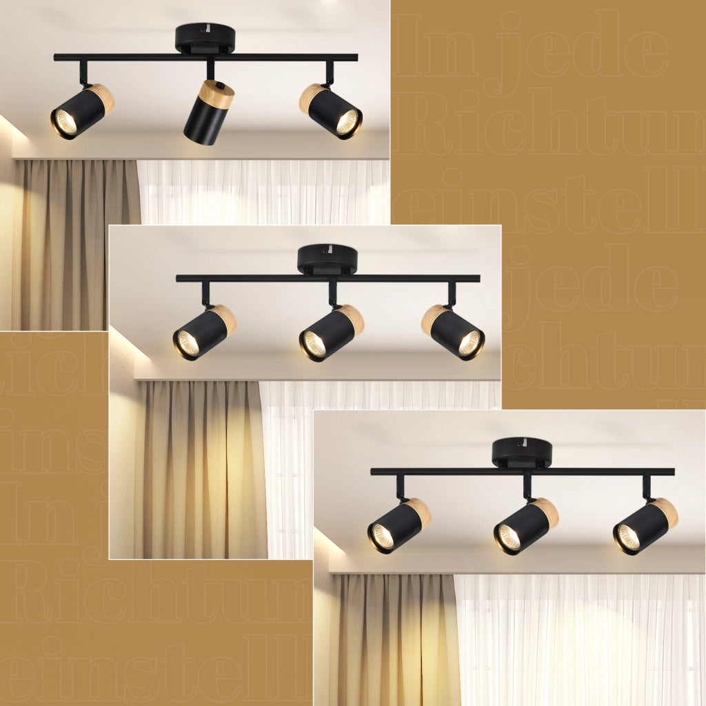 ZMH Lampada da soffitto 3 faretti LED nero girevole 330° senza lampadina