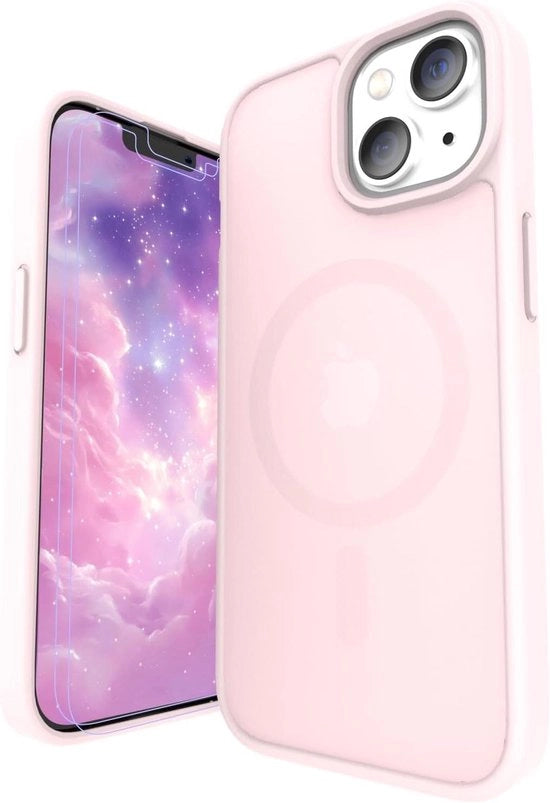 Hoesa magnetico shockresistente per iPhone 14 / 13 / 16e - testura antiscivolo - trasparente opaco - con protezioni schermo
