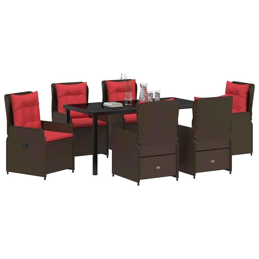 Set da Pranzo per Giardino 7 pcs Marrone Poly Rattan 3381027
