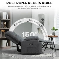 Poltrona Alzapersona con Poggiapiedi, in Tessuto Effetto Lino, 84x96x100 cm, Grigio Scuro