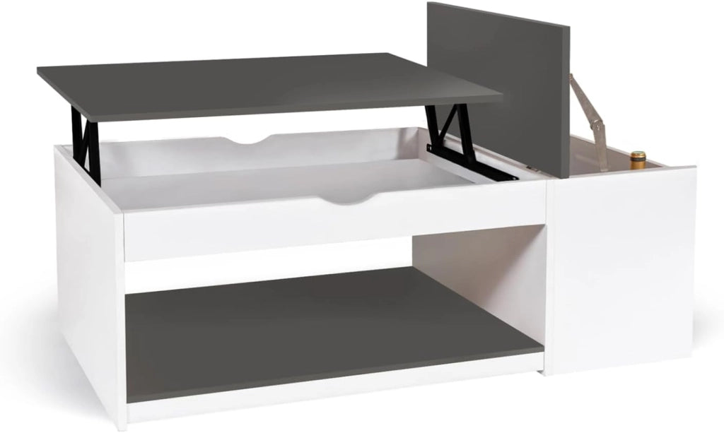 Tavolino elevabile ELEA con scatola in legno bianco e grigio