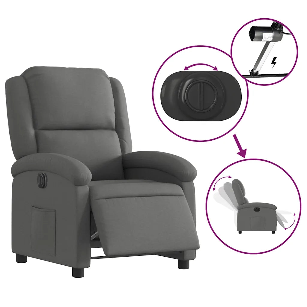 Poltrona | Sedia Relax Elettrica Reclinabile Grigio Scuro in Tessuto