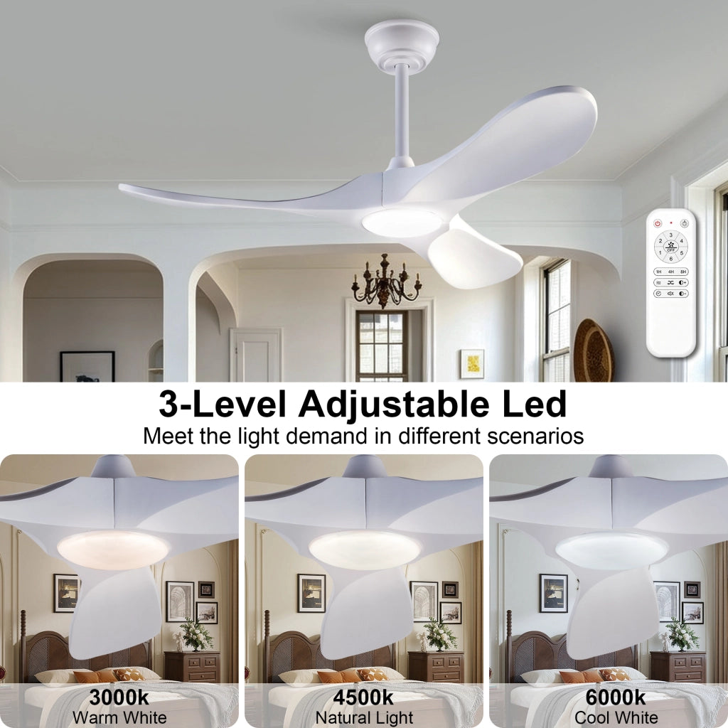 Ventilatore da soffitto 42 pollici con illuminazione e telecomando, 3 pale bianche legno massello, 3CCT dimmerabile, 6 velocit¨¤ silenzioso
