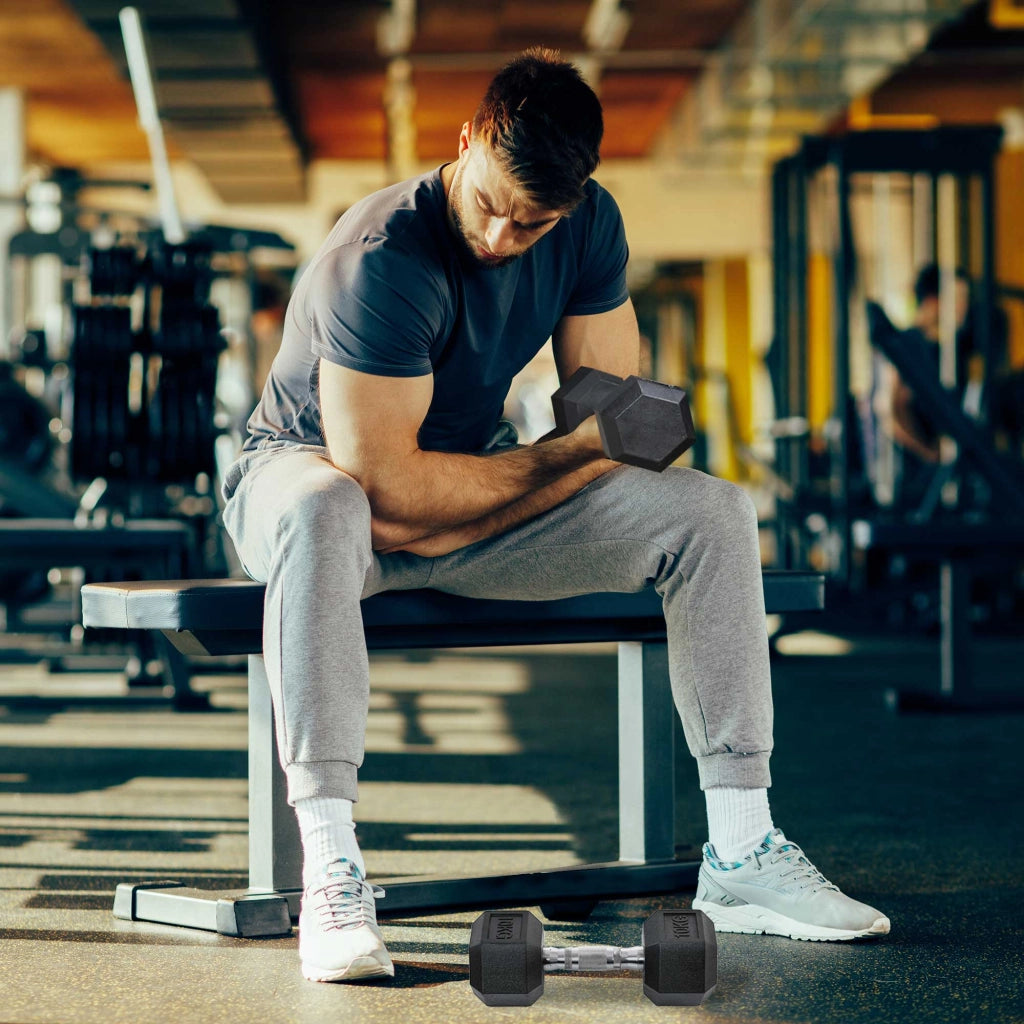 Set 2 Manubri Esagonali da 10kg in Metallo e Gomma per Workout in Palestra, Casa e Ufficio, Nero
