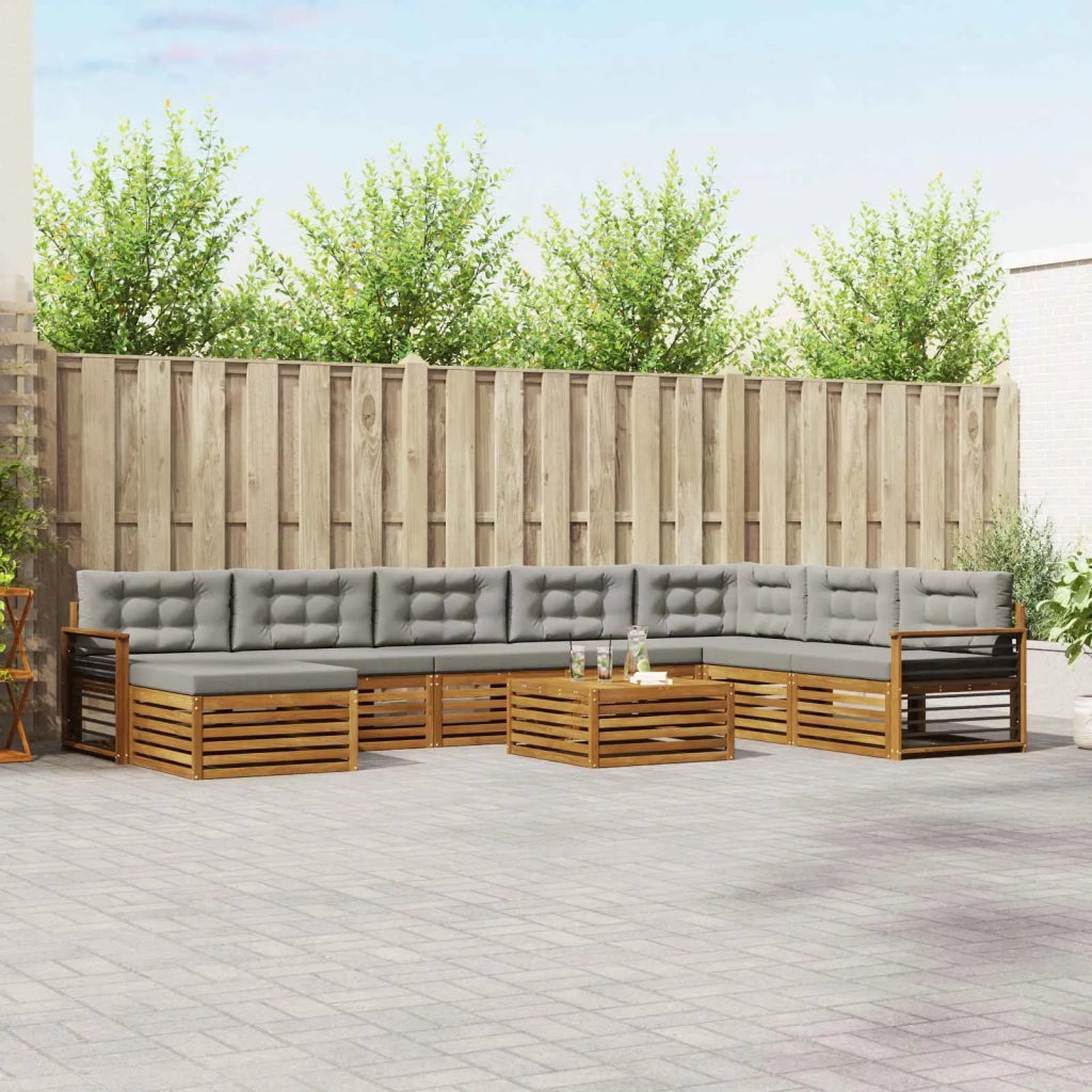 Set di divani da esterno 9 pcs Grigio Naturale e Chiaro