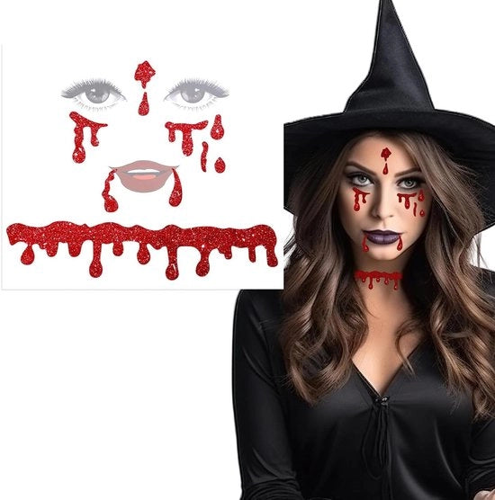 Stickers autoadesivi per gioielli facciali autofissanti per costume da vampira Halloween - accessori da festa con pietre strass rosse per donne e ragazze - trucco cosplay - vasta gamma di accessori da festa