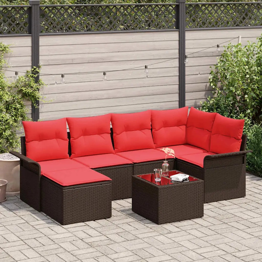 Set Divano da Giardino con cuscino 7 pcs Marrone polyrattan
