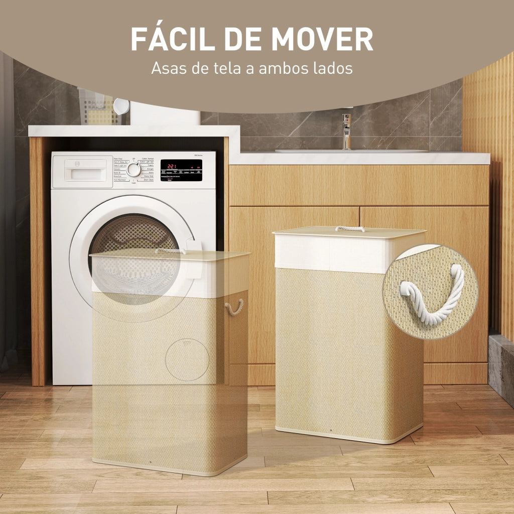 Cesto Ropa Sucia con Tapa 72L ¨C Zephmum ¨C Naturale 40x30x60 cm