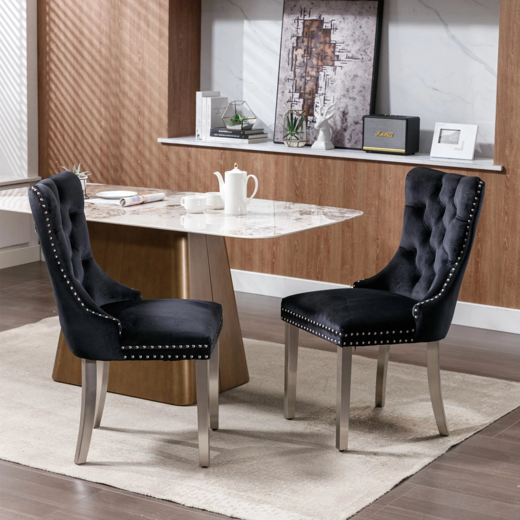 Sedie da Pranzo Imbottite in Velluto con Gambe in Metallo ¨C MINIMAL ¨C Set 2 Pezzi, Nero