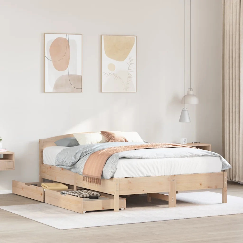 Letto senza Materasso-Struttura Letto 135x190 cm in Legno Massello di Pino 513146