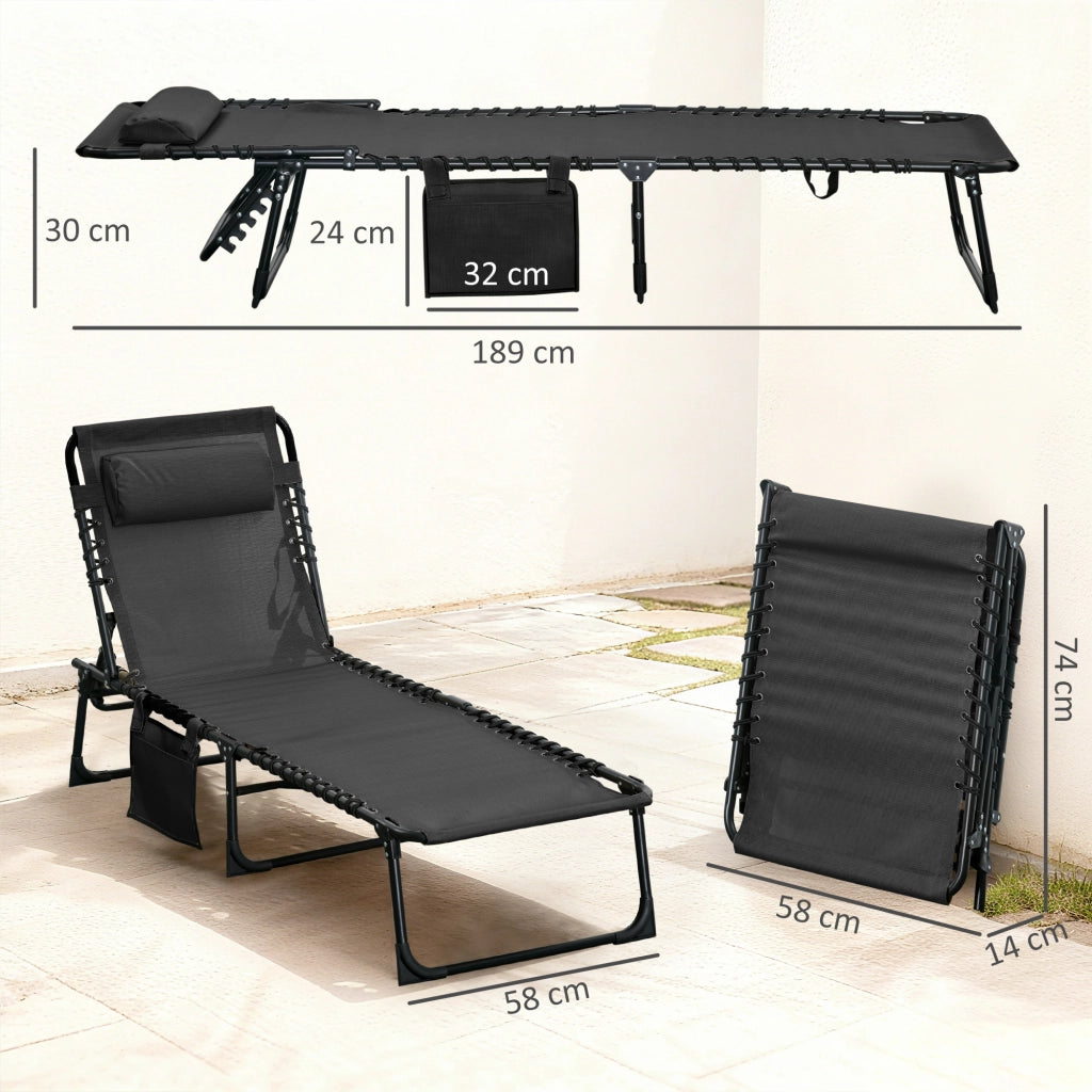Sdraio Pieghevole da Giardino con Cuscino e Schienale Regolabile ¨C zephmum ¨C Nero 185x58x30 cm