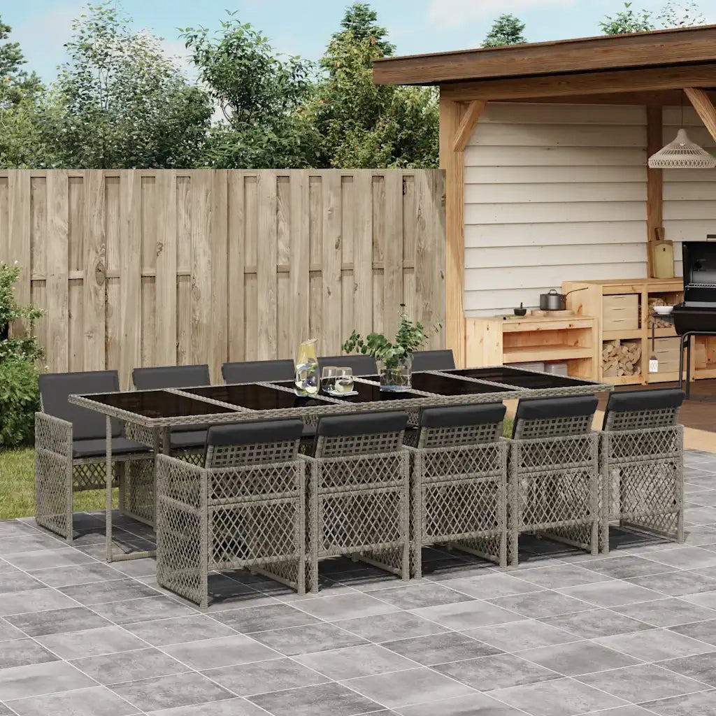 vidaXL Set da Pranzo da Giardino 11pz con Cuscini in Polyrattan Grigio