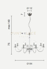 LAMPADARIO PAGANINI 8 LUCI RUBINO CROMO ATTACCO E14 D.84CM