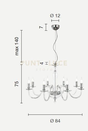 LAMPADARIO PAGANINI 8 LUCI RUBINO CROMO ATTACCO E14 D.84CM