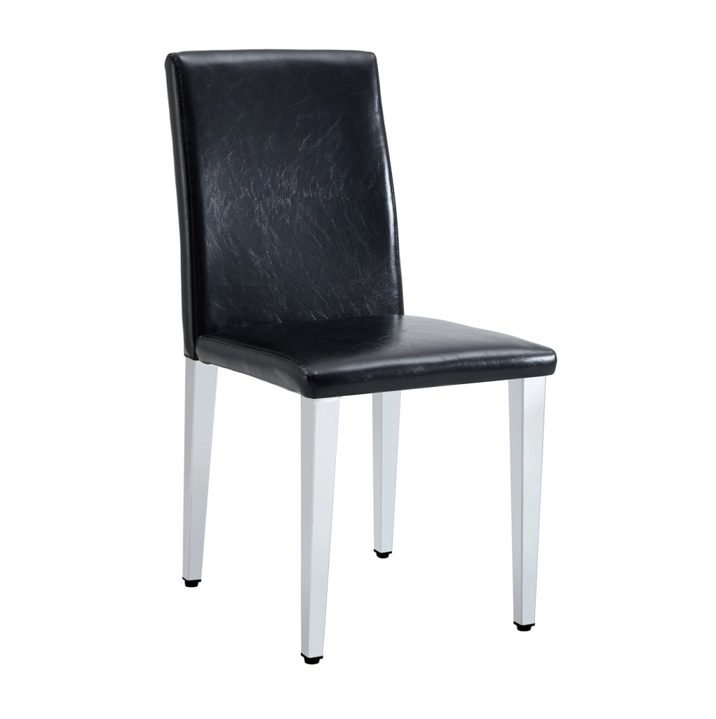 Set 2 sedie da pranzo moderne in PU nero con gambe in metallo argentato; h 90 cm