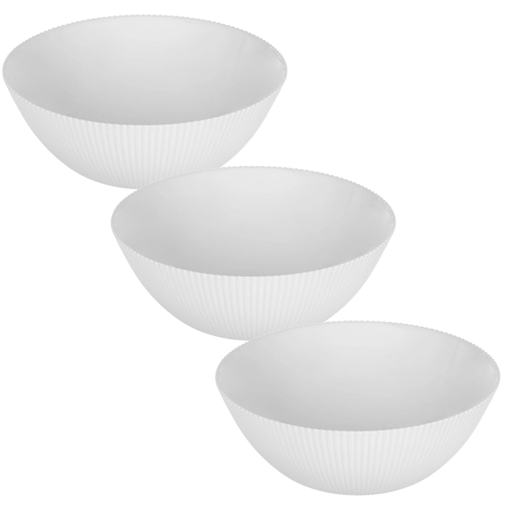 Set di 3 ciotole da insalata KADAX in vetro da 20 cm per zuppe e snack, bianche, scanalate.