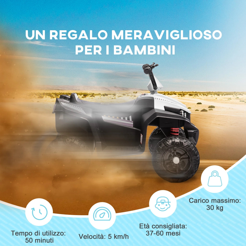 Quad Elettrico per Bambini 12V con 2 Motori Sospensioni Fari LED MP3 Bianco