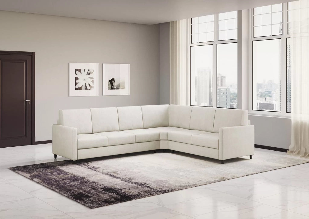 Divano karay 3 posti (tre sedute da 60cm)+ angolo + divano 2 posti medio (due sedute da 70cm) misure esterne l.281x241 | latte - Mobili 2G