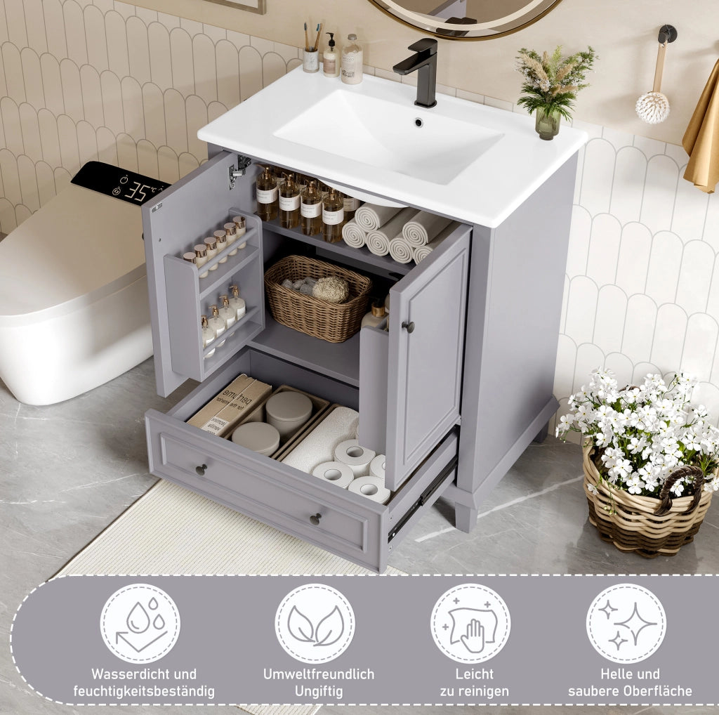 Mobile bagno con lavabo integrato, 76x46x87 cm, grigio, freestanding