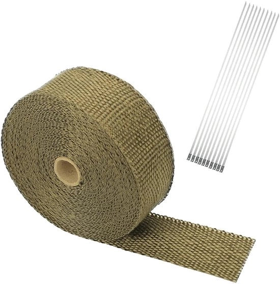 Tappo di scarico termoisolante, fascia di scarico in titanio, 50 mm x 5 m, isolazione di scarico per motocicletta, con cinghie per avvolgere cavi, protezione contro il calore per auto e motocicletta, isolazione di scarico