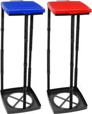 Due contenitori per rifiuti standard con coperchio, regolabili in 3 altezze diverse, ideali per uso domestico, esterno, officina e campeggio per la gestione dei rifiuti (Coperchio - blu + rosso)