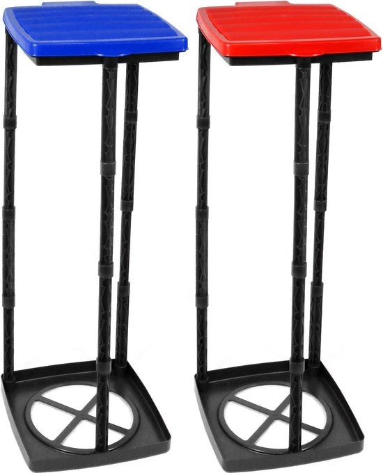 Due contenitori per rifiuti standard con coperchio, regolabili in 3 altezze diverse, ideali per uso domestico, esterno, officina e campeggio per la gestione dei rifiuti (Coperchio - blu + rosso)