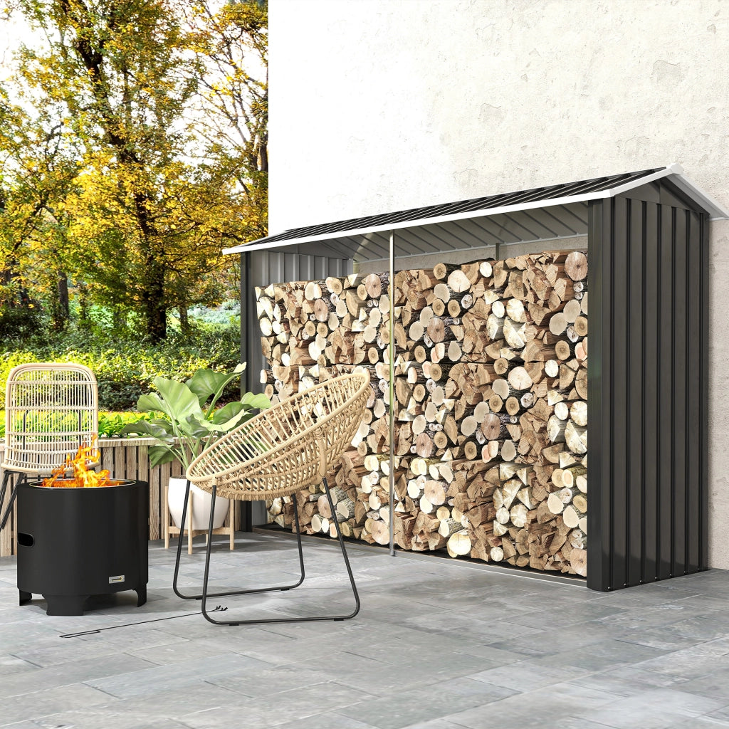 Casetta per Legna in Acciaio con Base Rialzata ¨C Zephmum ¨C Nero 240x86x160cm