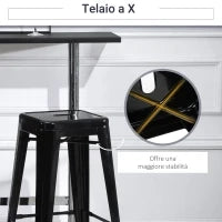 Set 4 Sgabelli da Bar in Metallo con Poggiapiedi per Interni ed Esterni, 43x43x76 cm, Nero