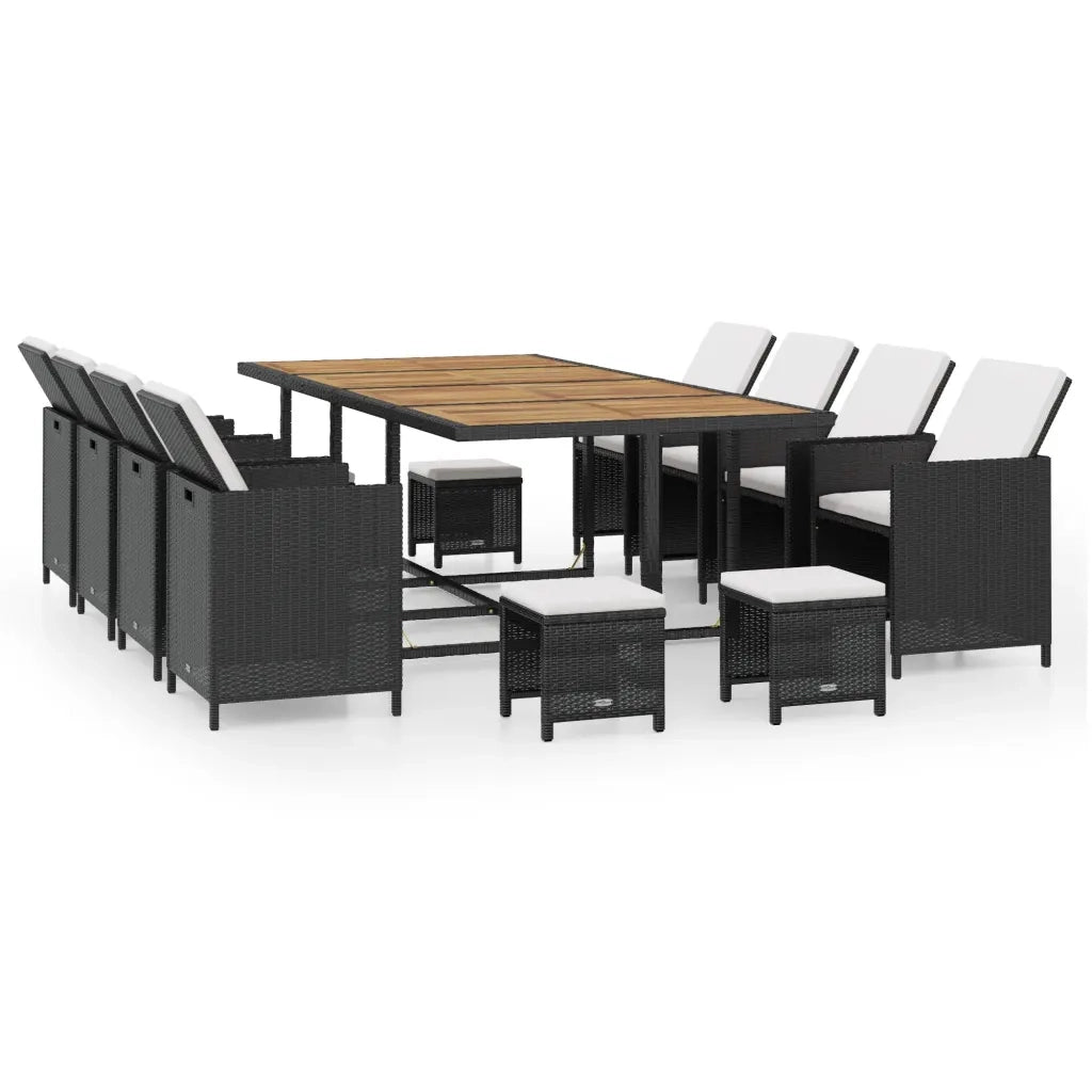 Set da Pranzo da Giardino 13 pz Polyrattan e Legno Acacia Nero cod mxl 57470