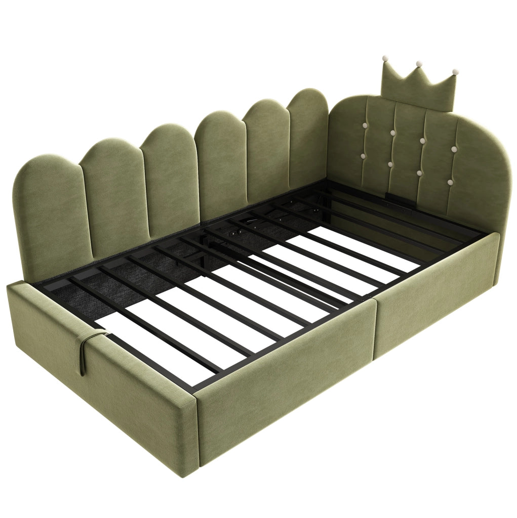 Letto da giorno 90x200 cm a L con contenitore idraulico; velluto verde
