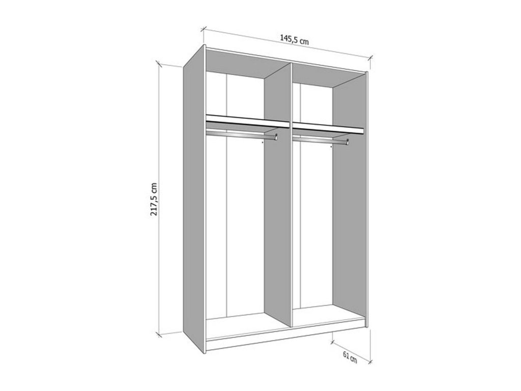 Armadio Camera da Letto Pasturo, Guardaroba Grande Appendiabiti, 145.5x217.5h cm Bianco Opaco