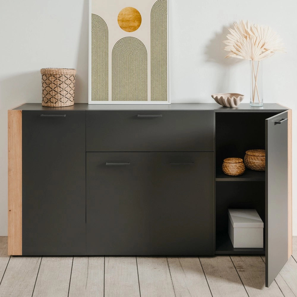 Madia Cento51A con 4 ante e 1 cassetto colore antracite con laterali in rovere artisan 162 cm