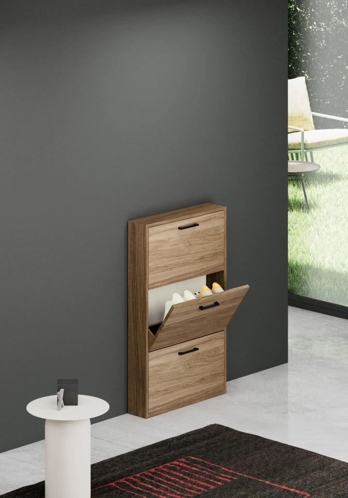 Scarpiera Slim in legno nobilitato 3 ribalte Noce Naturale cm 108x65x15