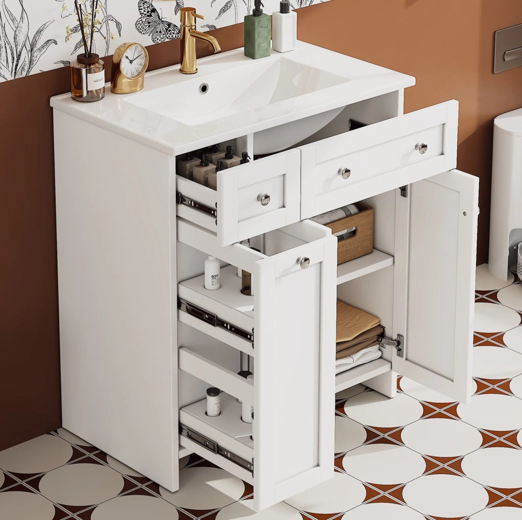 Mobile lavabo bagno freestanding bianco con lavabo in ceramica