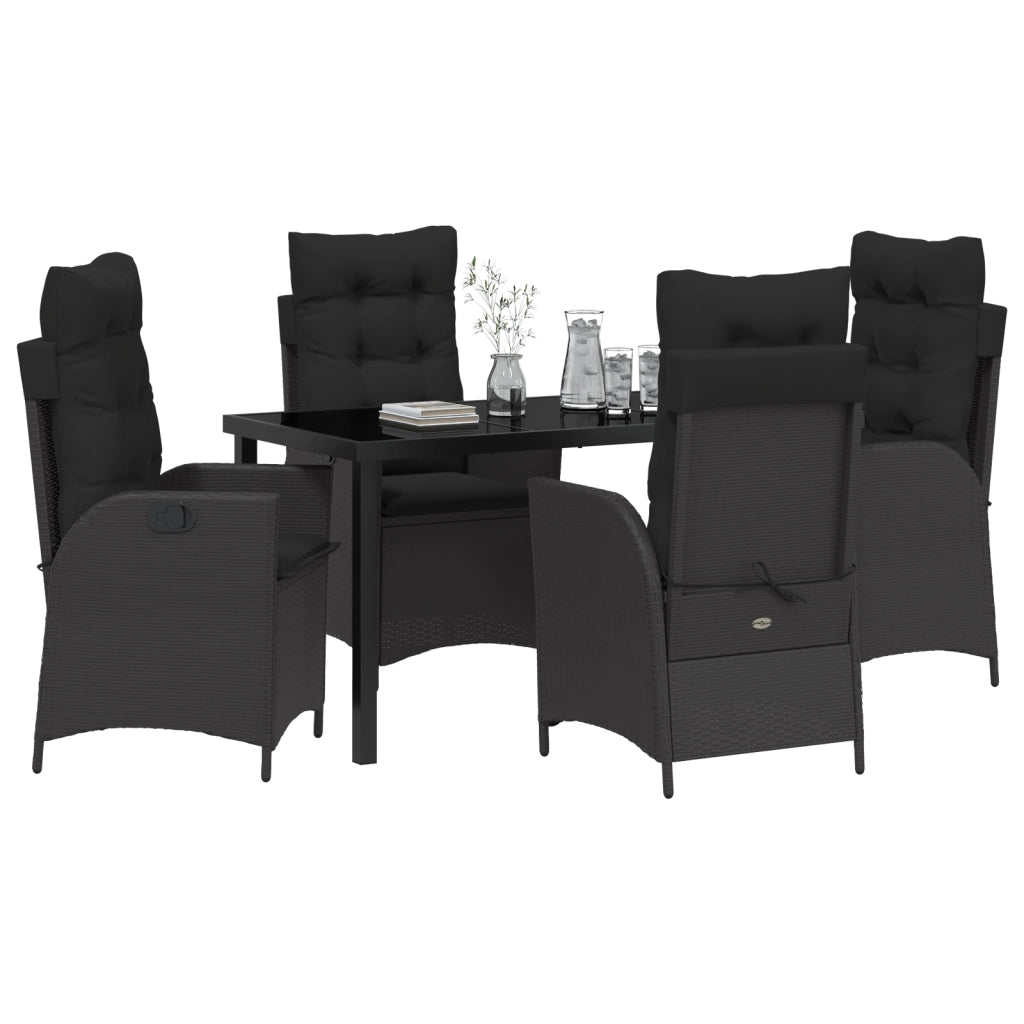 Set da Pranzo da Giardino da 5 Pezzi con Cuscini Rattan Poliattilenico Nero