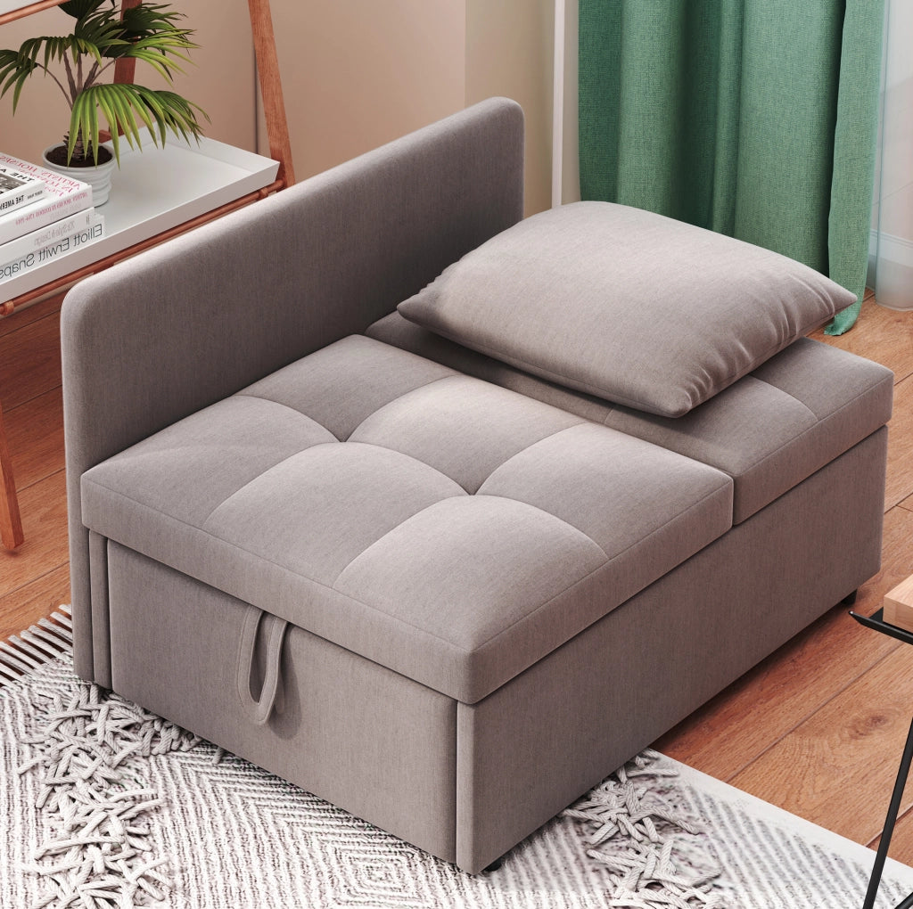 Divano letto 3 in 1 con schienale regolabile in tessuto di lino grigio