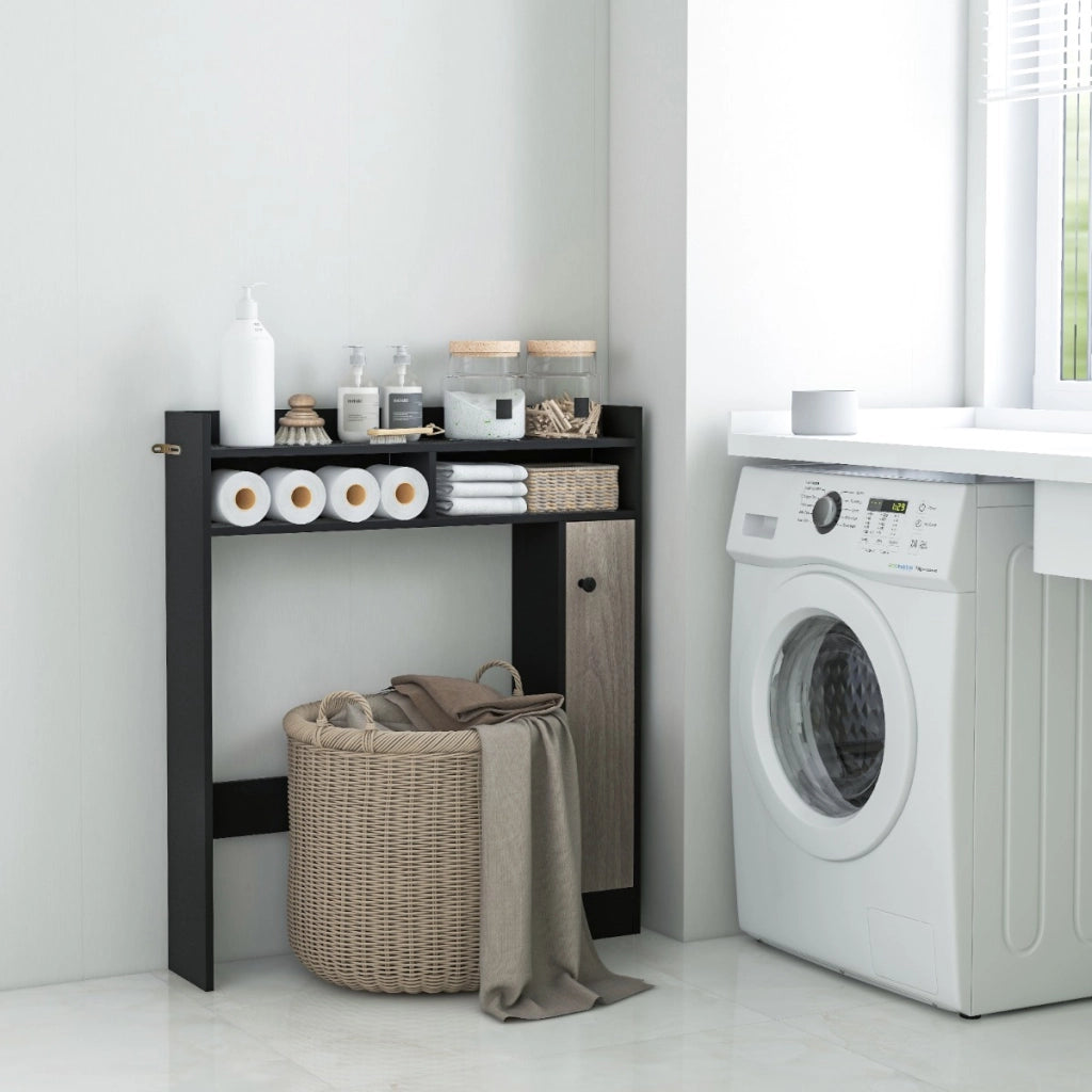 Mobiletto da bagno sopra il water con ripiani regolabili anta singola-Organizzatore da bagno salvaspazio Nero