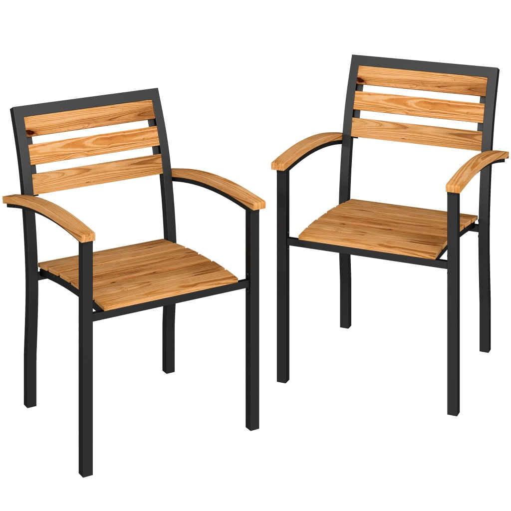 Set di 2 Sedie Impilabili da Esterno in Legno con Finitura Naturale.