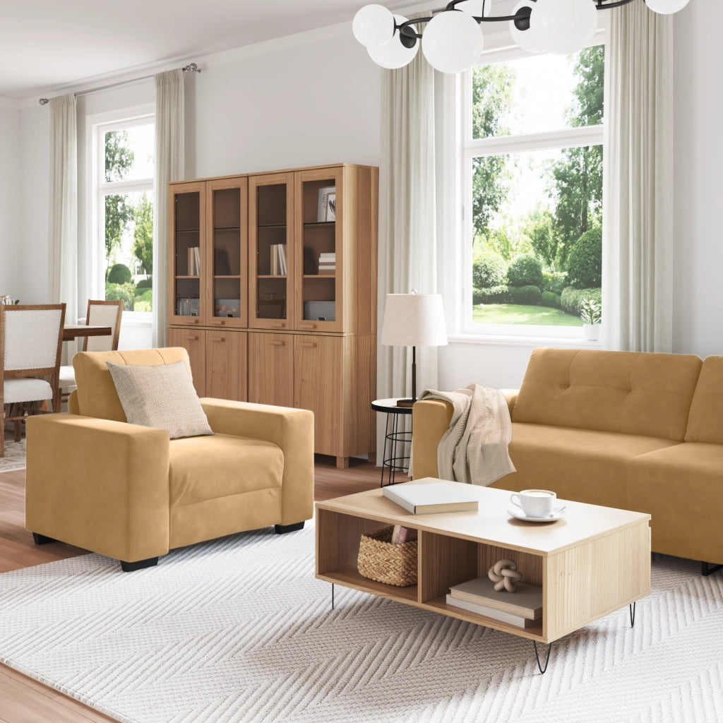 Set divano 3 pezzi con cuscini in velluto marrone