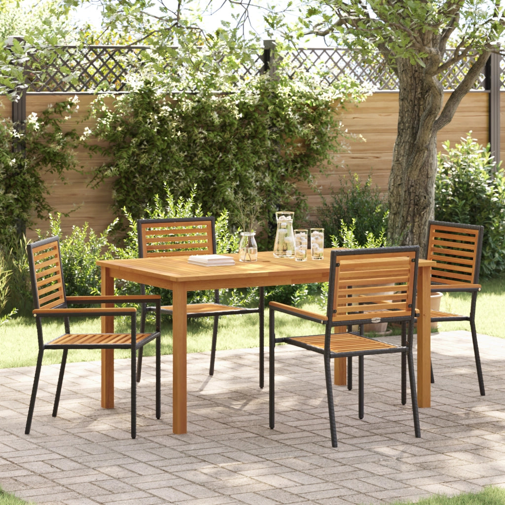 Set Pranzo Giardino  5 Pezzi Rattan Nero Acacia