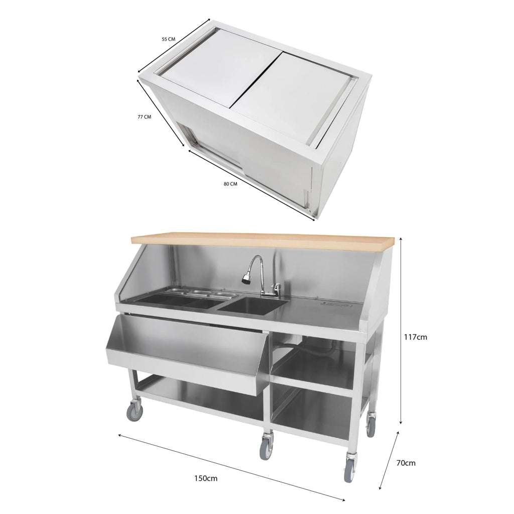 Postazione Bar Cocktail Mobile con Carrello Portaghiaccio 86L su Ruote