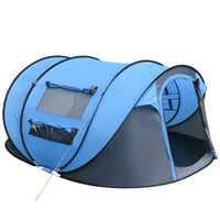 Tenda da Campeggio Pop Up 2 Posti 263,5x220x123 cm con 2 Porte 4 Finestre e Telo Impermeabile Blu