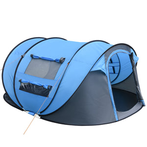 Tenda da Campeggio Pop Up 2 Posti 263,5x220x123 cm con 2 Porte 4 Finestre e Telo Impermeabile Blu