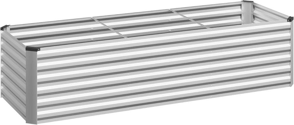 Fioriera rialzata per giardino, balcone, fioriera in robusta lamiera d'acciaio con design robusto, 238 x 56 x 80 cm, argento